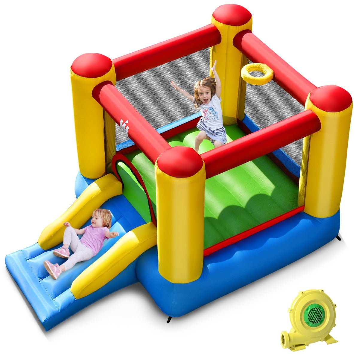 Inflatable Bouncy House for Kids - Slide and Basketball Hoop Included