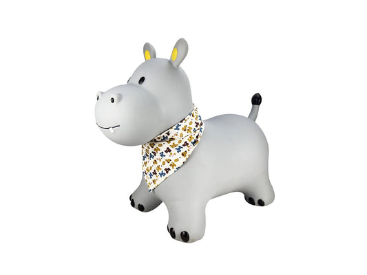 Colorful and fun Bouncy Rider Pebbles The Hippo for active play at home for kids.