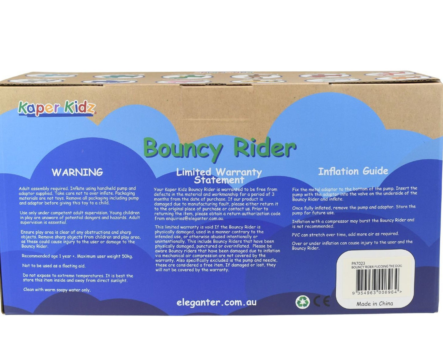 Bouncy Rider Pudding The Dog | Kid-friendly inflatable toy for indoor playtime fun at home.