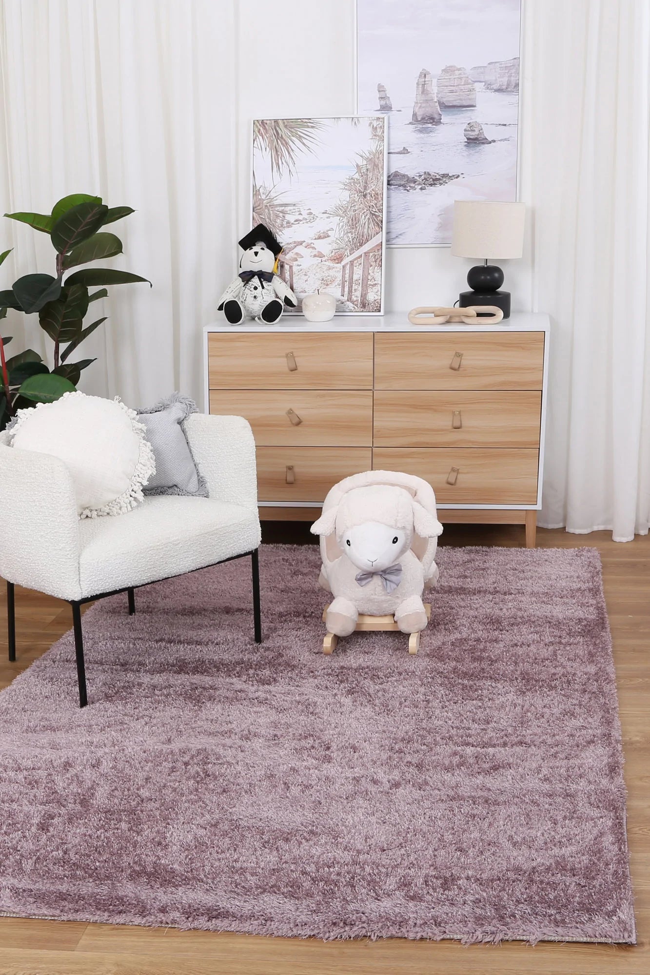 Brendon Lilac Shaggy Rug | Soft, shaggy design perfect for cozy play areas in kids rooms.