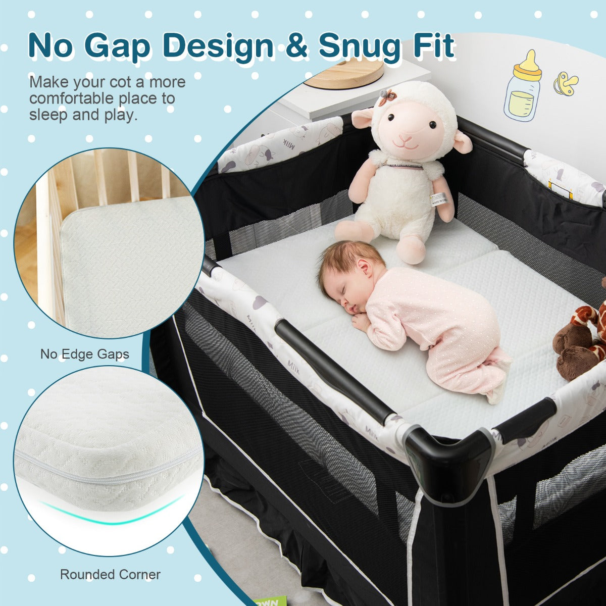 Portable Tri Fold Baby Mattress Dual Sided Comfort for Travel