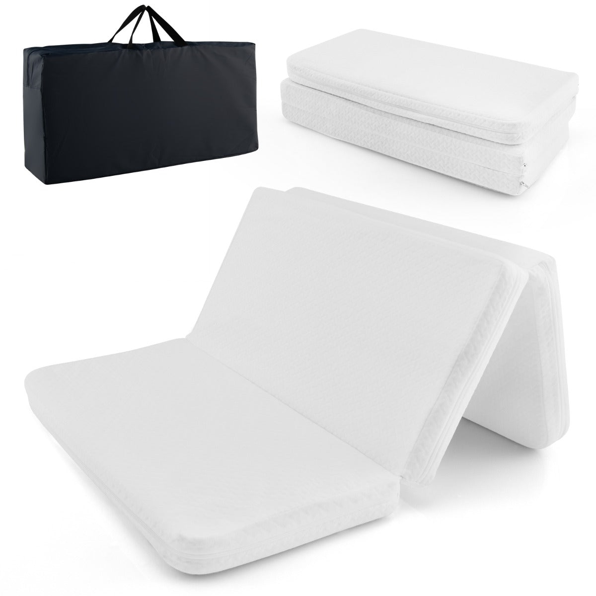 Portable baby foam mattress with carry bag for travel, perfect for kids at home.