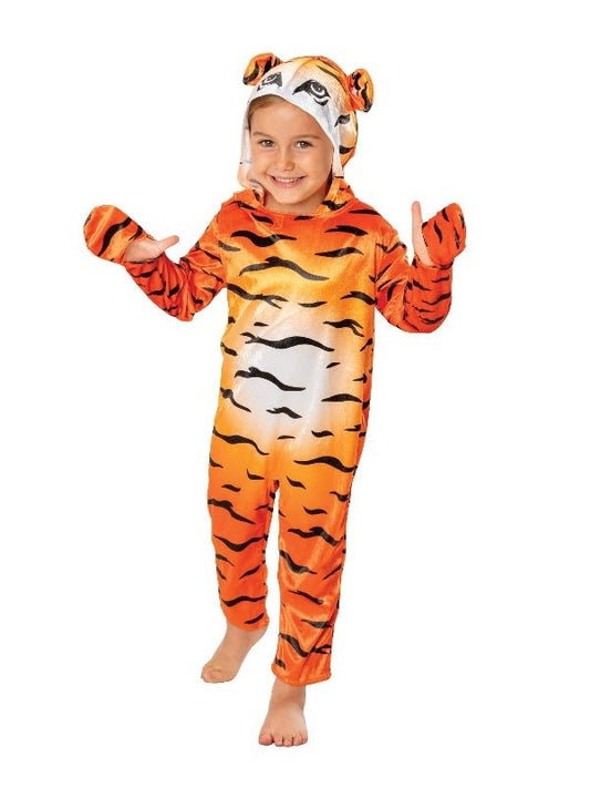 Childs Tiger Costume with Hooded Jumpsuit and Mask Set for fun and imaginative play at home.