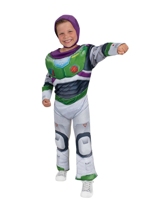 Disney Pixars Buzz Lightyear kids costume jumpsuit for imaginative play at home.