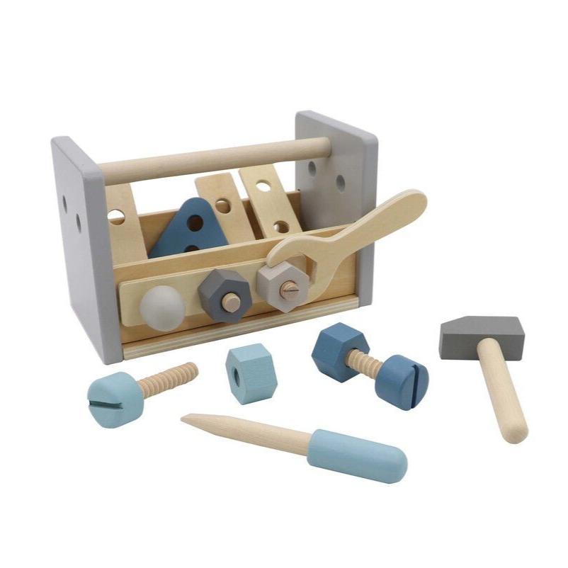 Kids 2-in-1 toolbox and tool bench for imaginative play, promoting creativity and handiwork skills.