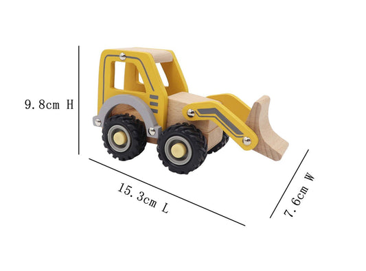 Kid-friendly bulldozer toy in soothing colors, perfect for imaginative indoor playtime.