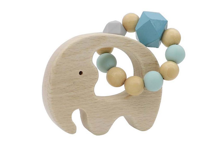 Calm and Breezy Elephant Rattle With Silicone Bead