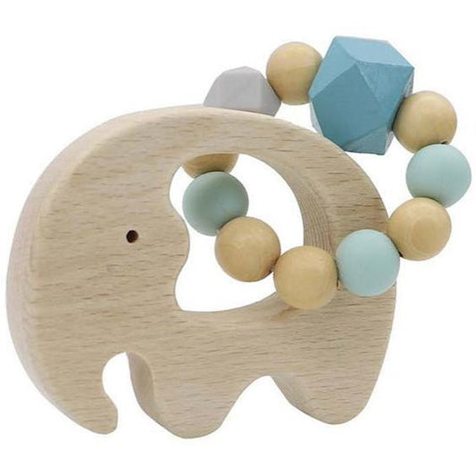 Elephant rattle with soft silicone bead, perfect for keeping baby calm and entertained.