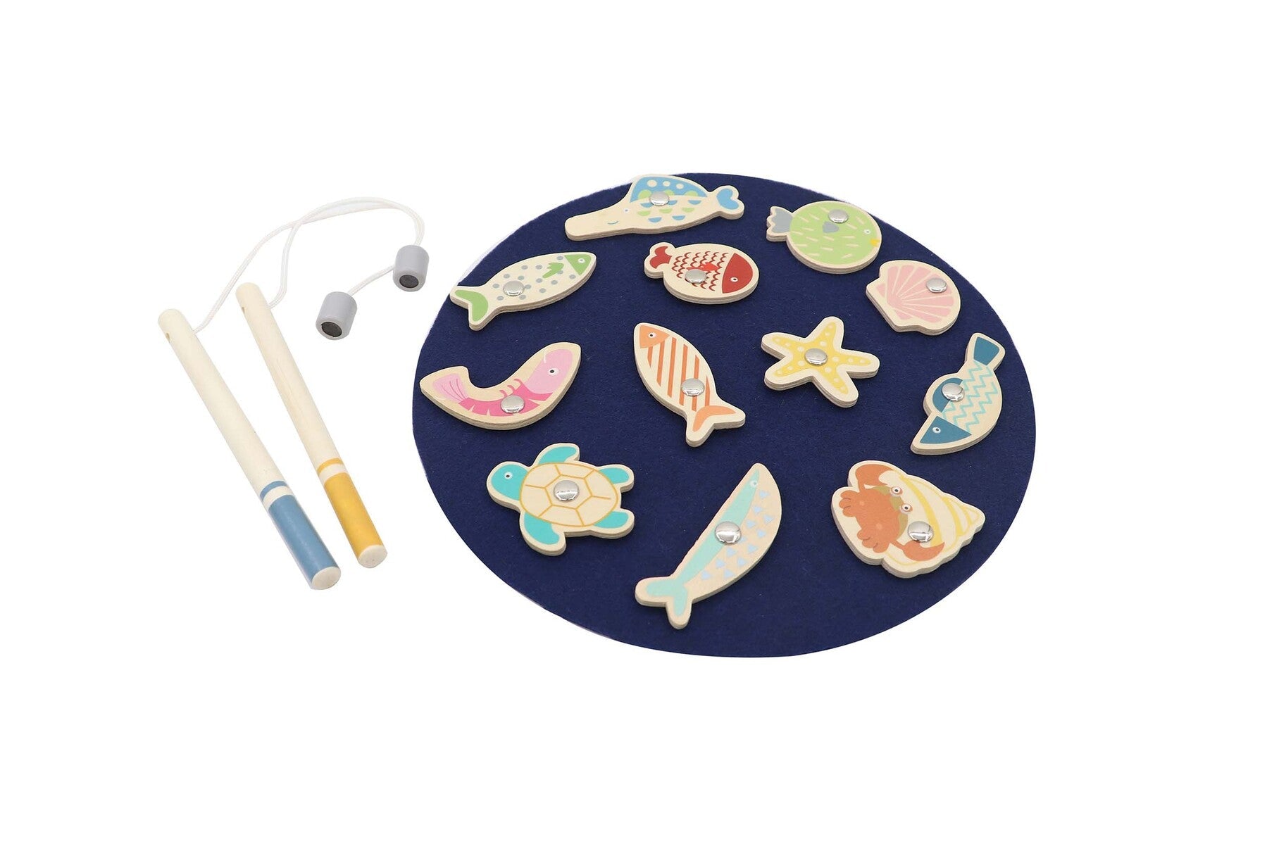 Colorful fishing game set for kids, promoting calm play and hand-eye coordination skills.