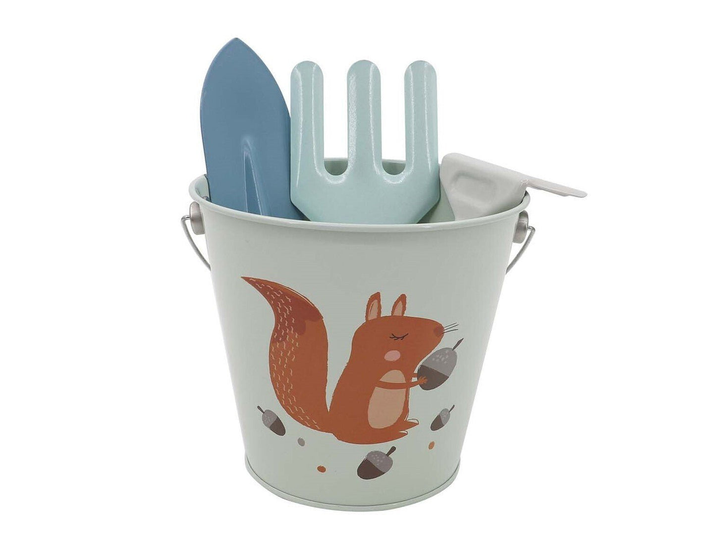 Kids 4-piece garden tool set in calming blue color for outdoor play and gardening.