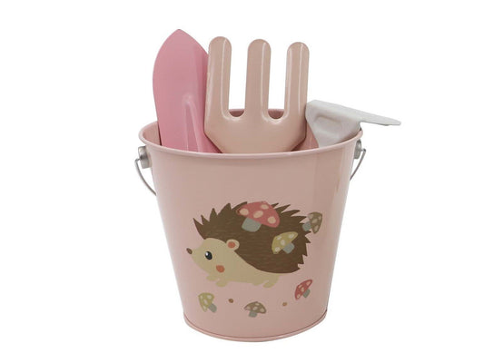 Pink 4-piece kids garden tool set for calm and breezy outdoor playtime.