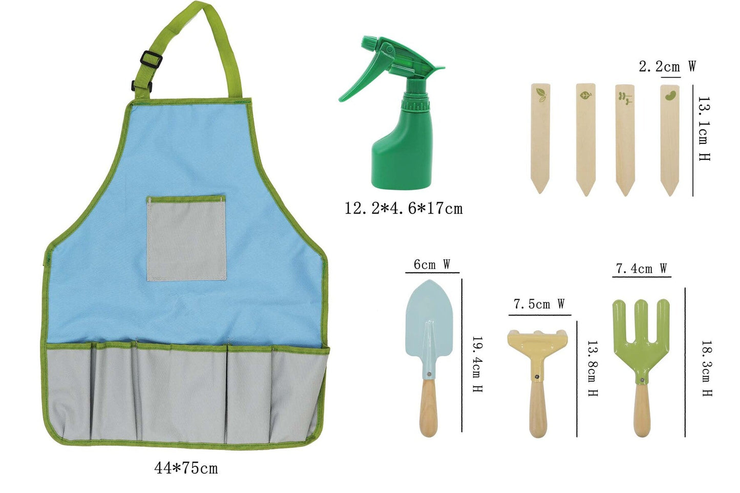 Kids garden tool apron in calming design, perfect for little gardeners at home.