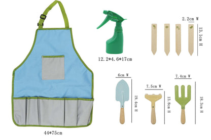 Kids garden tool apron in calming design, perfect for little gardeners at home.