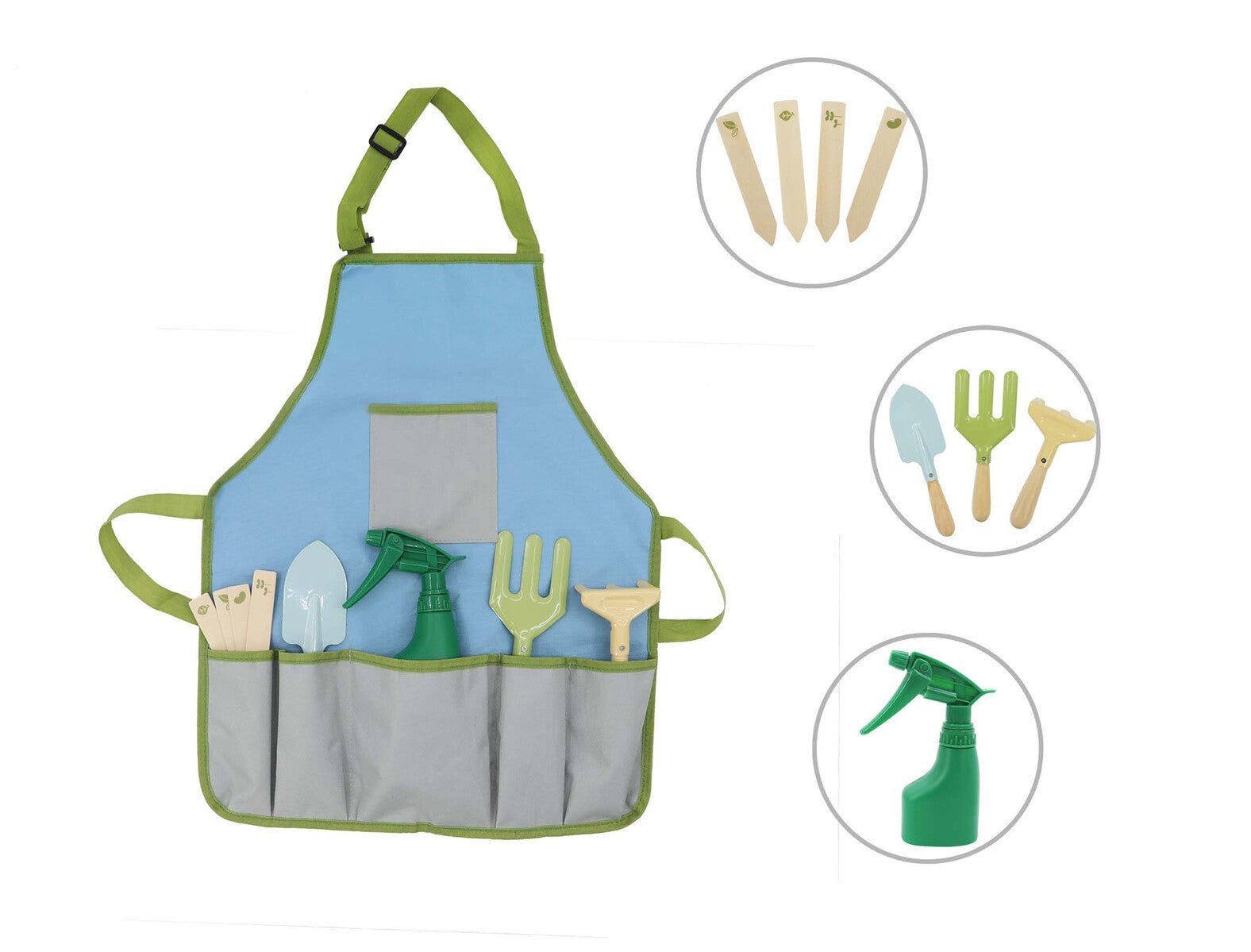 Colorful kids garden tool apron for gardening and playful outdoor activities, designed for young gardeners.