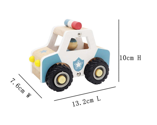 Kids toy police car in serene blue, promoting imaginative play at home.