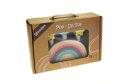 Colorful rainbow pop-up toy for calming play, perfect for kids at home.