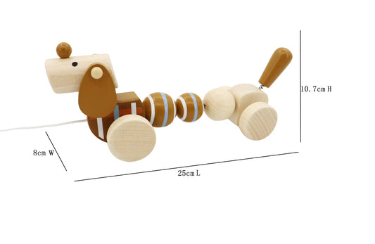 Pull along sausage dog toy with calm, breezy design for engaging childrens playtime