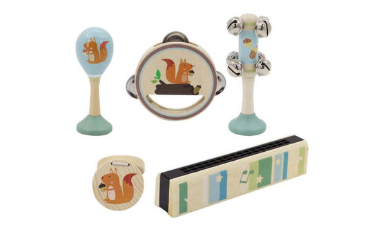 Whimsical 5-piece rabbit wooden musical set, perfect for fostering creativity and joy in kids.