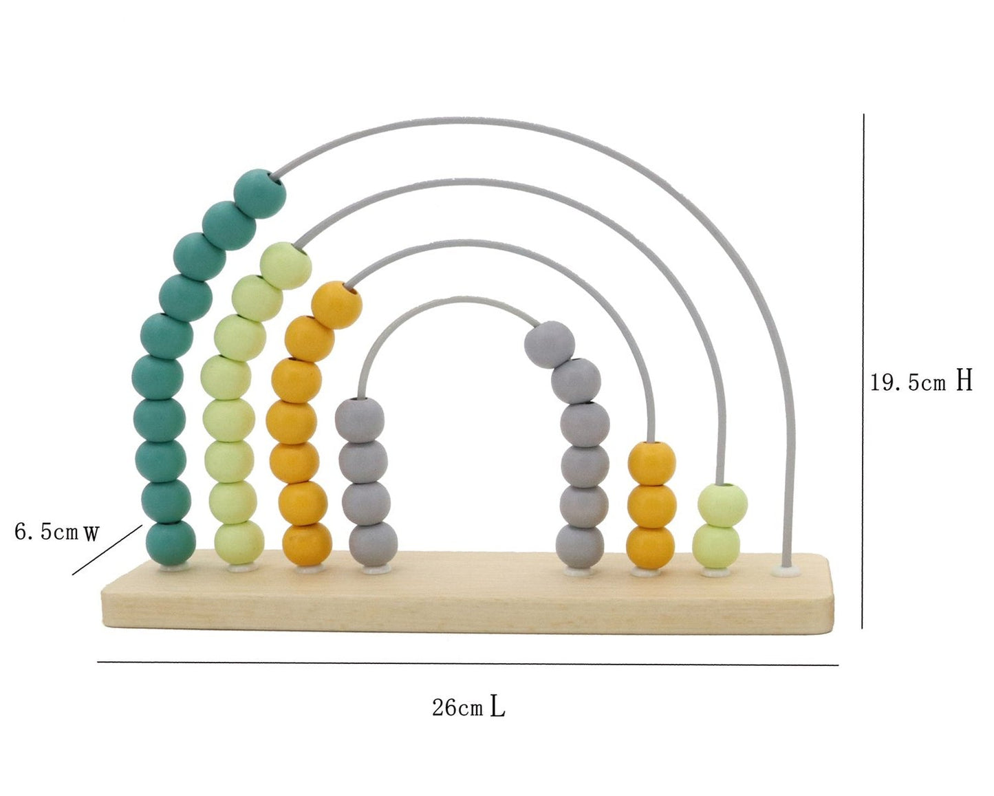 Colorful rainbow abacus toy with olive wood frame for childrens learning and play at home.