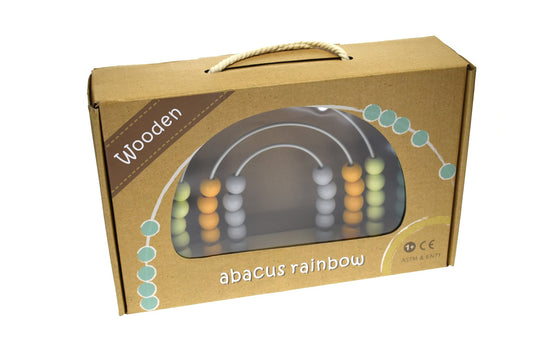 Colorful rainbow abacus toy for kids, perfect for learning and developing math skills at home.