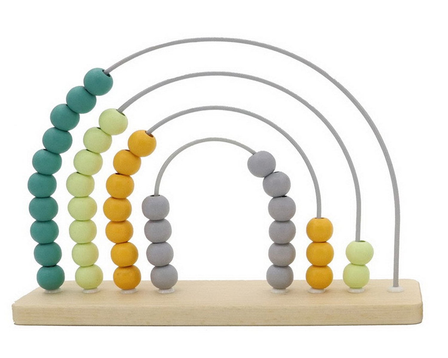 Colorful rainbow abacus with soothing olive hues for educational fun in kids playrooms.