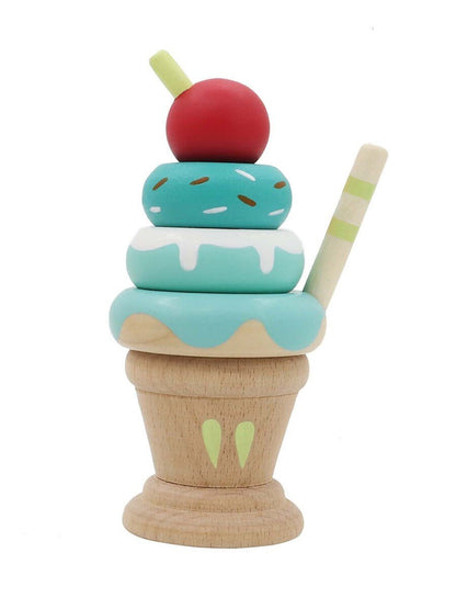 Colorful stacking toy resembling ice cream cones, perfect for imaginative play in childrens room.