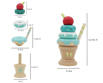 Colorful stacking ice cream toy set for imaginative play, promoting creativity and fine motor skills.