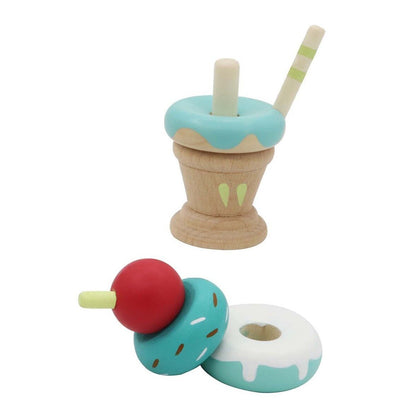 Colorful stacking ice cream toy set in mint green for childrens imaginative play.