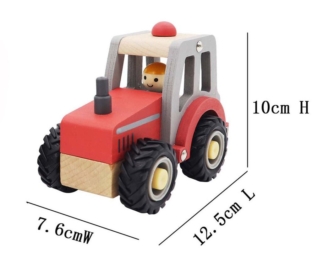 Red toy tractor with rubber wheels, perfect for smooth indoor play for kids.