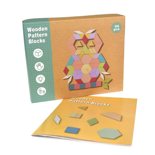 Wooden pattern blocks with calming design for creative play and teaching kids shapes at home