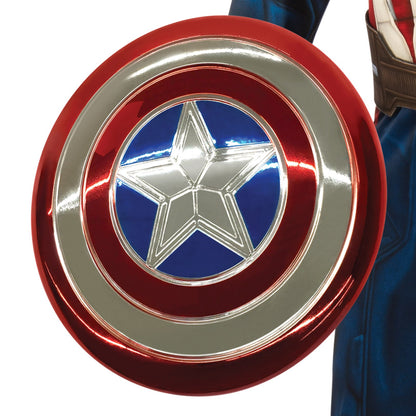 Captain America kids costume with shield for immersive playtime adventures at home.