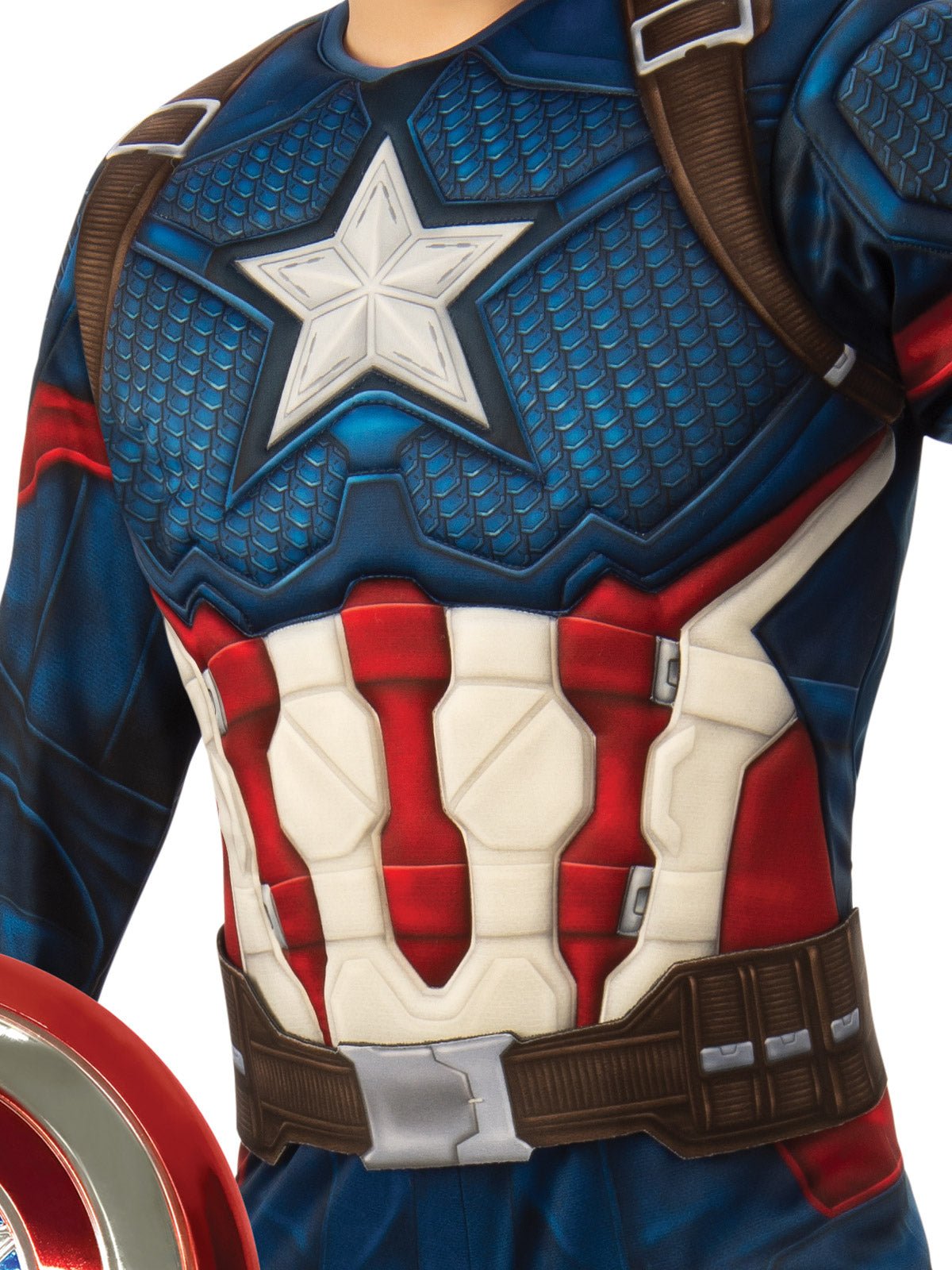 Captain America kids costume with shield for heroic playtime adventures at home