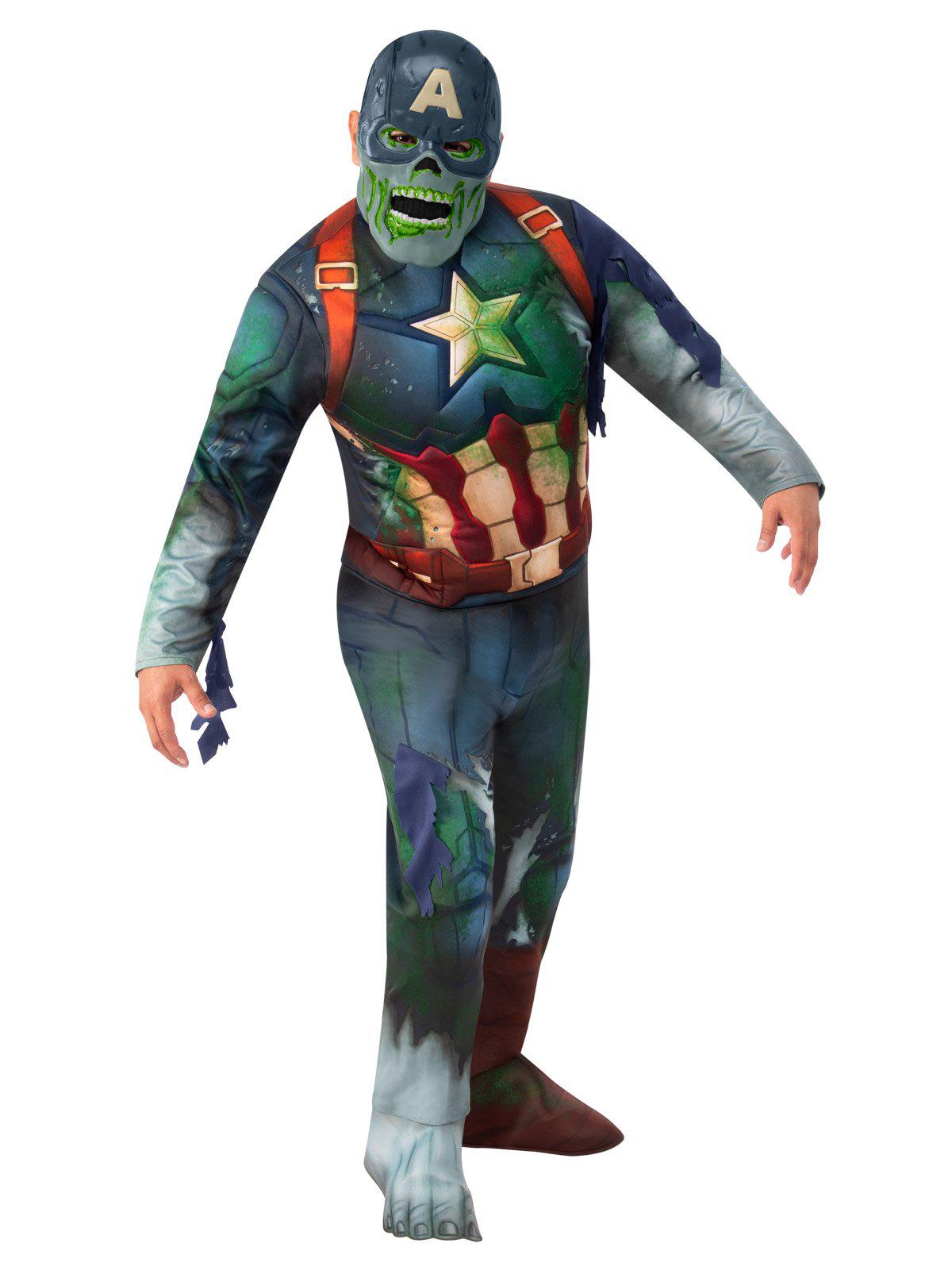 Marvel Zombie Captain America Halloween costume for adults, perfect for spooky home parties.