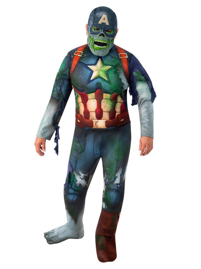 Marvel Zombie Captain America Halloween Costume for adults, perfect for spooky trick-or-treating.