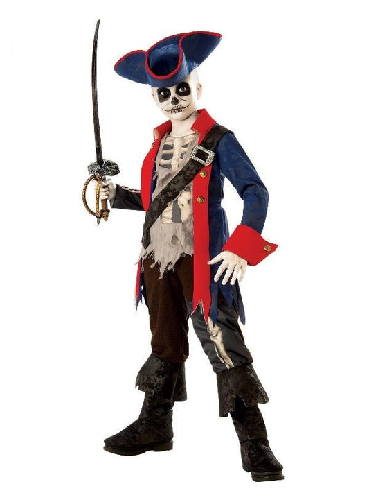 Kids Captain Bones Skeleton Pirate Costume for imaginative play. Halloween dress-up essential.