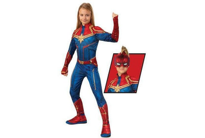 Captain Marvel classic hero costume for kids, official Marvel design, perfect for dress-up fun.