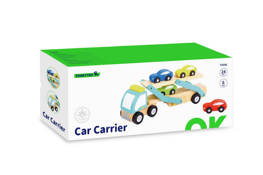 Kids toy car carrier with colorful cars, perfect for imaginative play at home