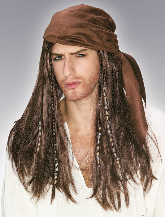 Caribbean Pirate wig for adults, featuring braided beaded detail, perfect for dress-up play.