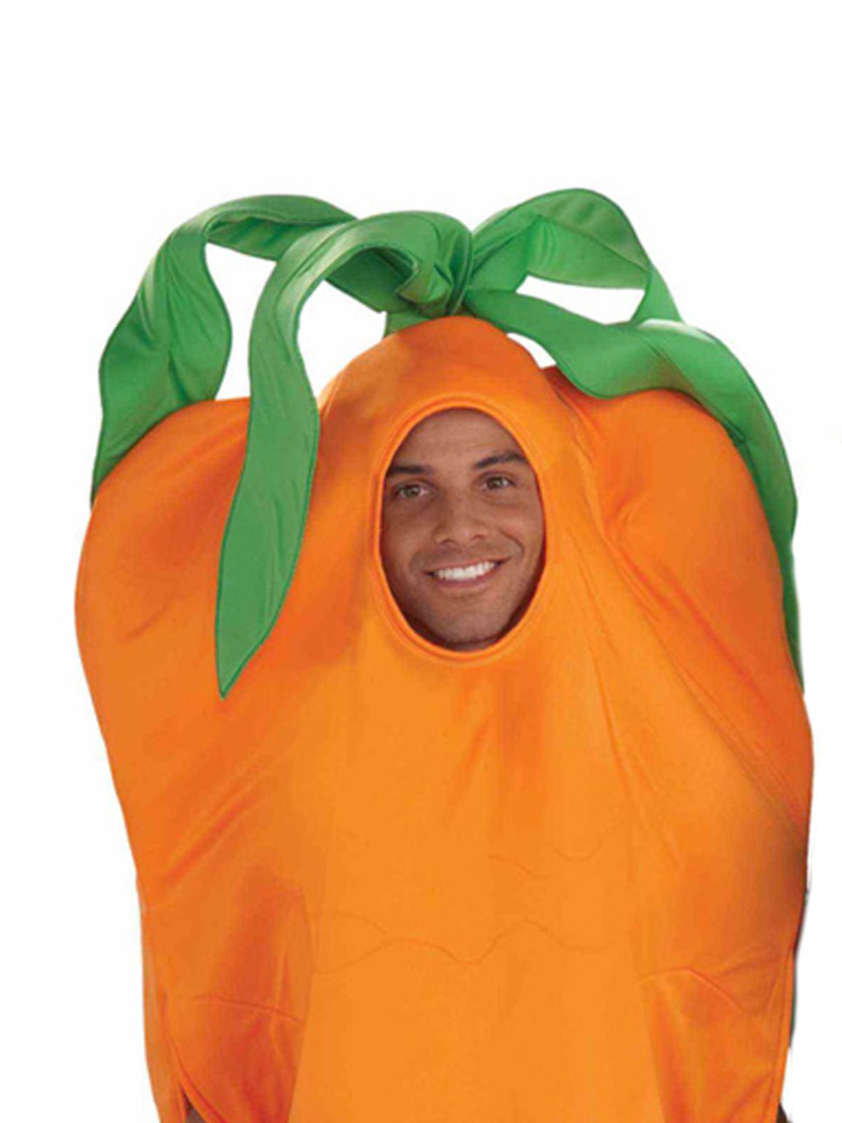 Adorable kids carrot costume with foam tunic and green stem for playful dress-up.