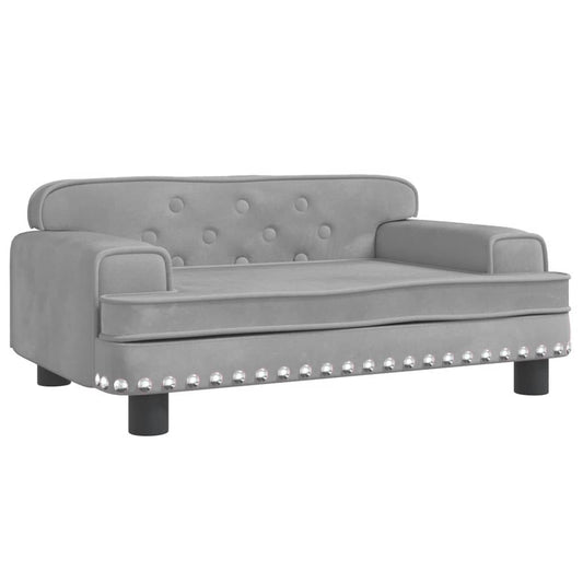 Light grey velvet kids sofa perfect for cozy reading nooks, adding luxury to childrens rooms.