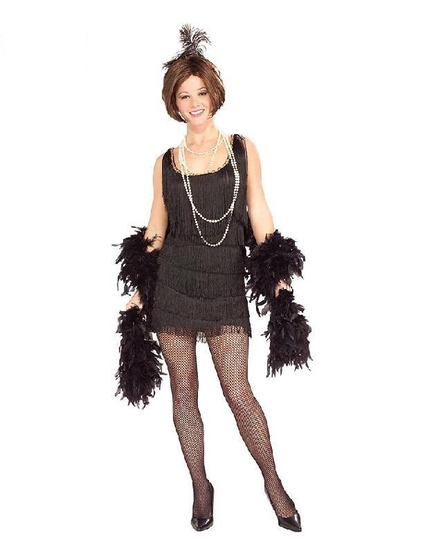 Adult large Roaring 20s flapper costume with headpiece, perfect for themed events.