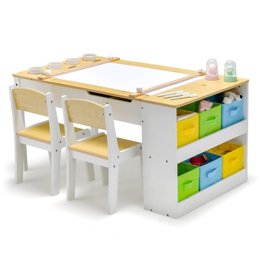 Kids Art Activity Table & Chair Set with 6 Canvas Storage Slots