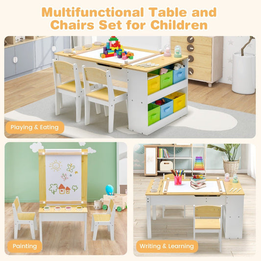 Children's Creative Space: Art Table & Chair Set with 6 Canvas Storage Pockets