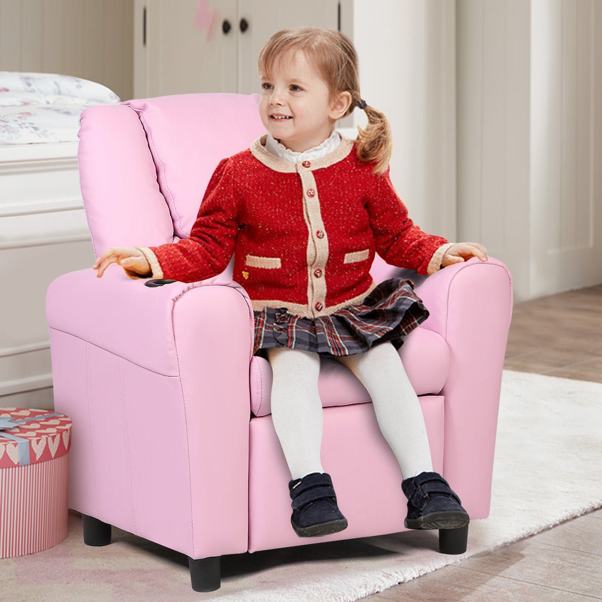 Comfortable Children's Recliner Chair with Pink Ergonomic Armrest: Relaxation Spot