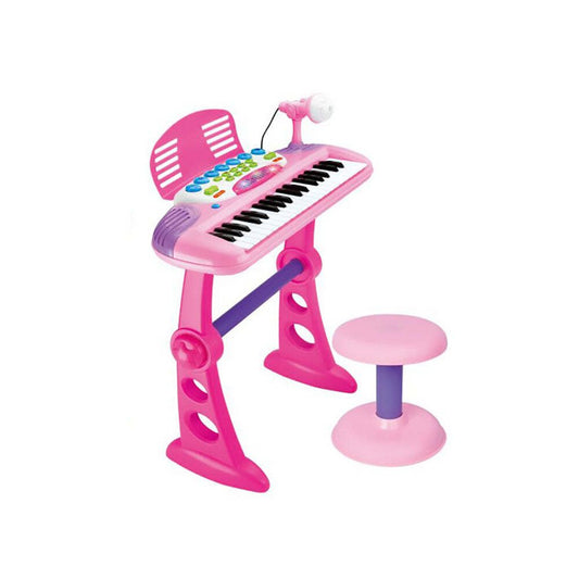 Pink childrens electronic keyboard with stand, a fun musical toy for home entertainment.