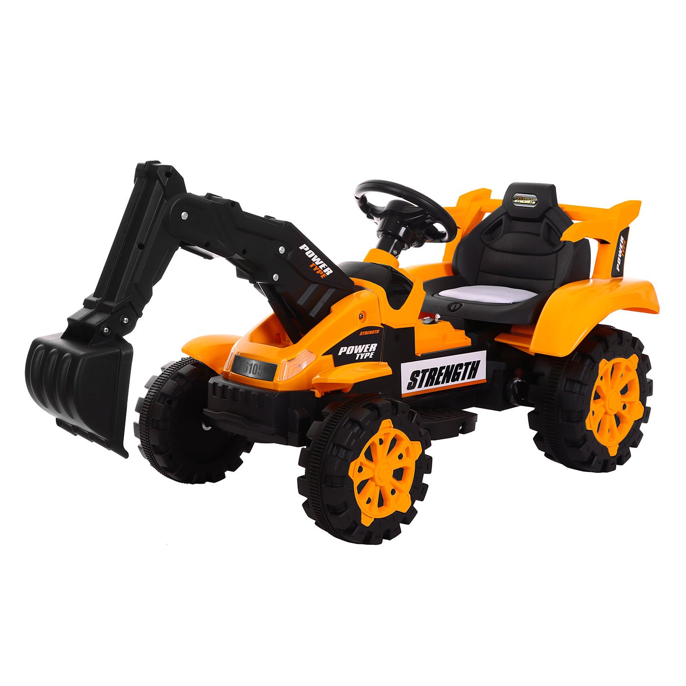 Kids electric Excavator toy, 6V powered, 30kg capacity, in vibrant orange for imaginative play.