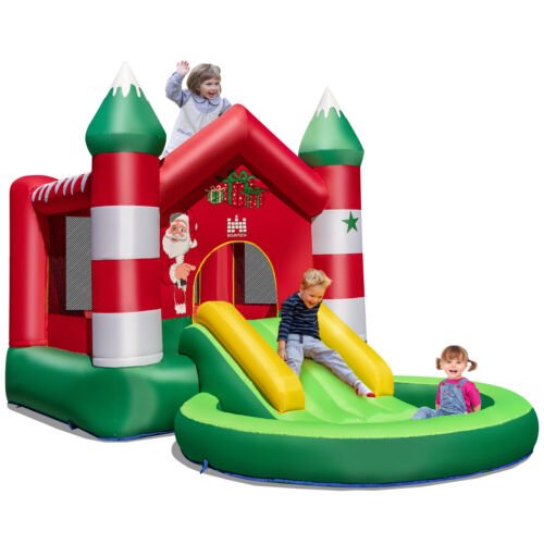 Christmas Inflatable Bounce House with Slide & Trampoline - Festive Fun (Blower Included)