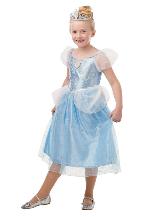 Disney Princess Cinderella costume set with glitter dress and tiara for imaginative play.