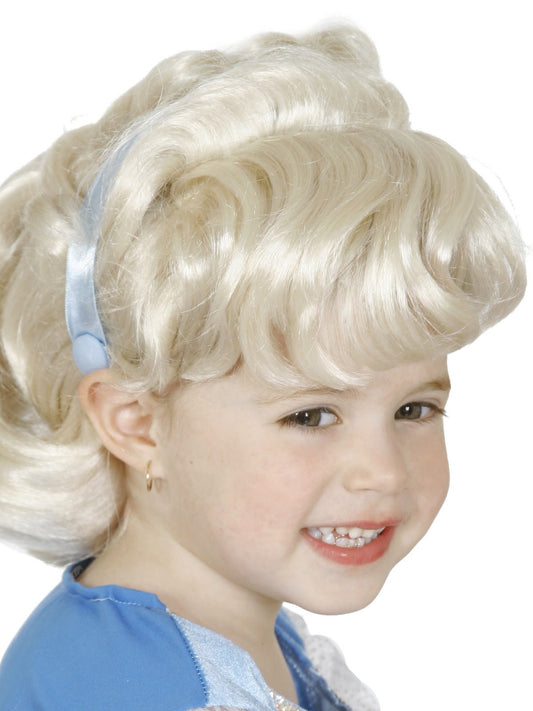 Disney Cinderella Blonde Wig for Kids with Blue Ribbon, perfect for playtime or costume fun.