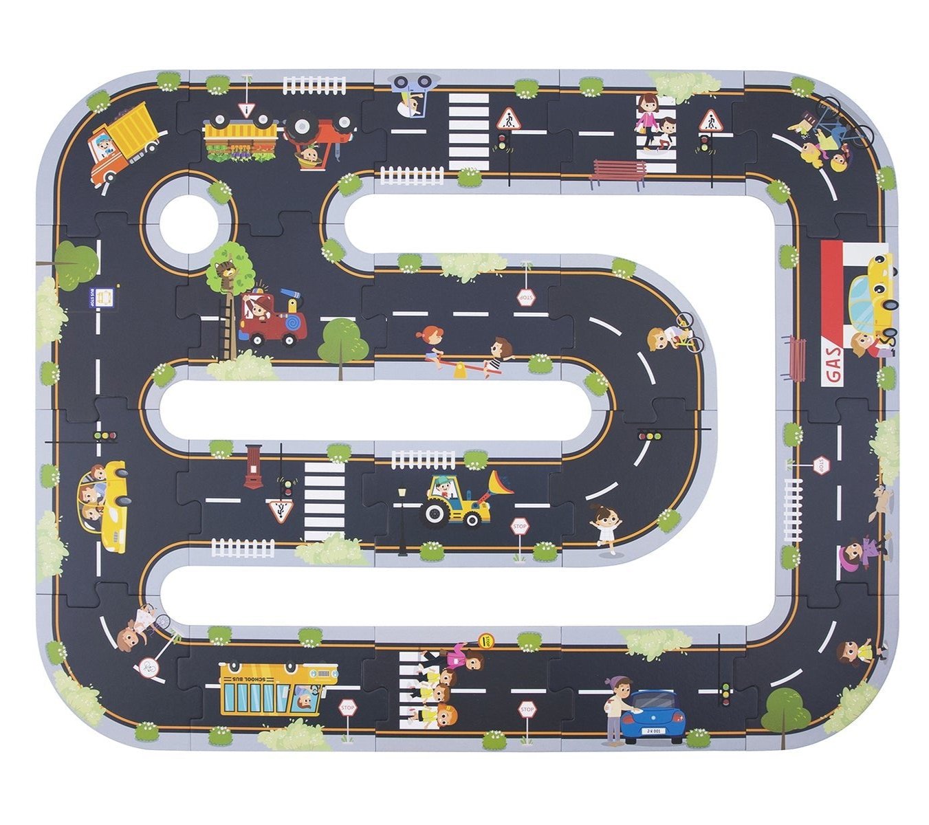 City road puzzle playmat for interactive and educational playtime at home for kids.